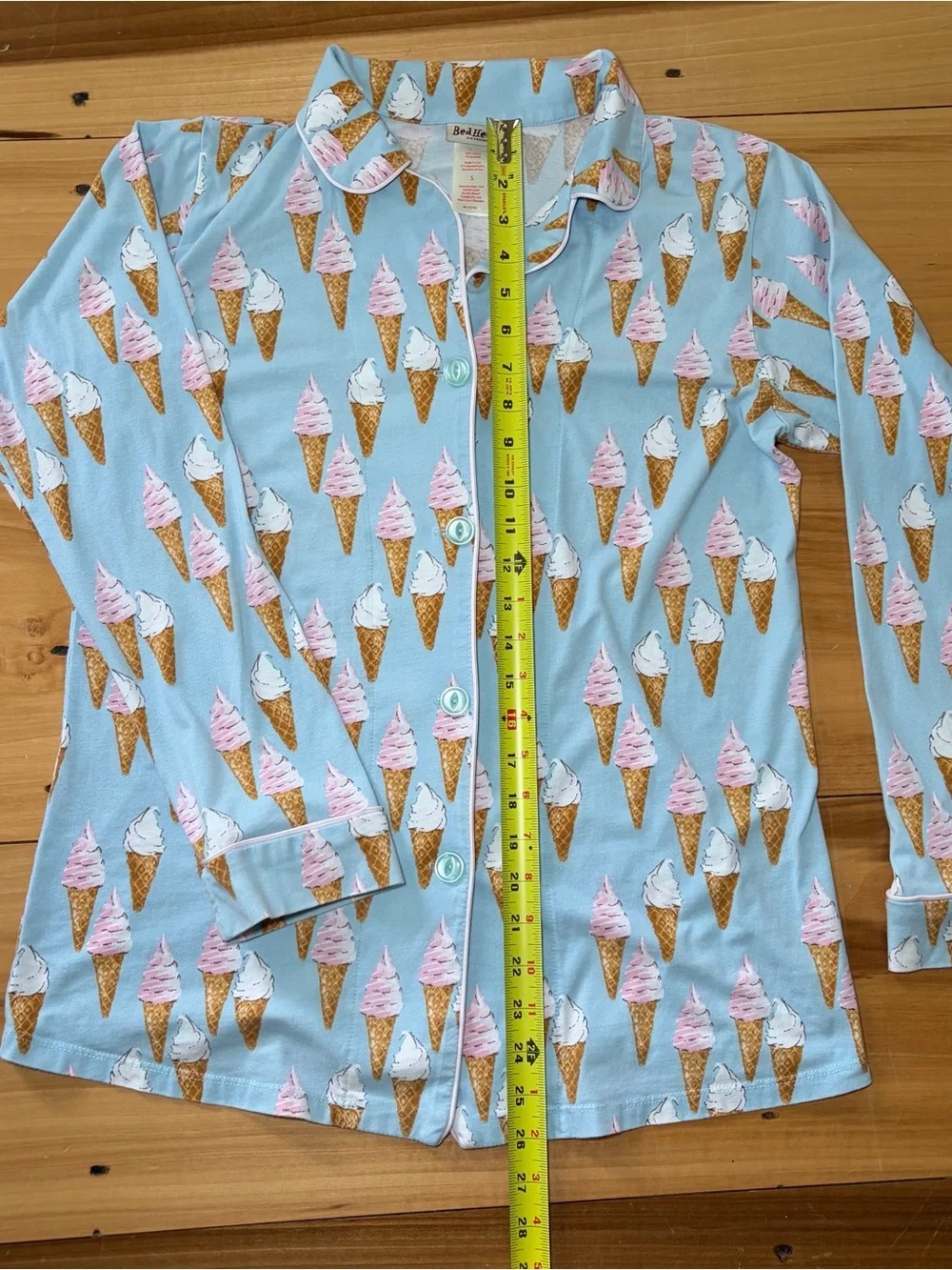 BedHead Pajamas SMALL Ice Cream Cones Light Blue Button-Down Elastic Waist